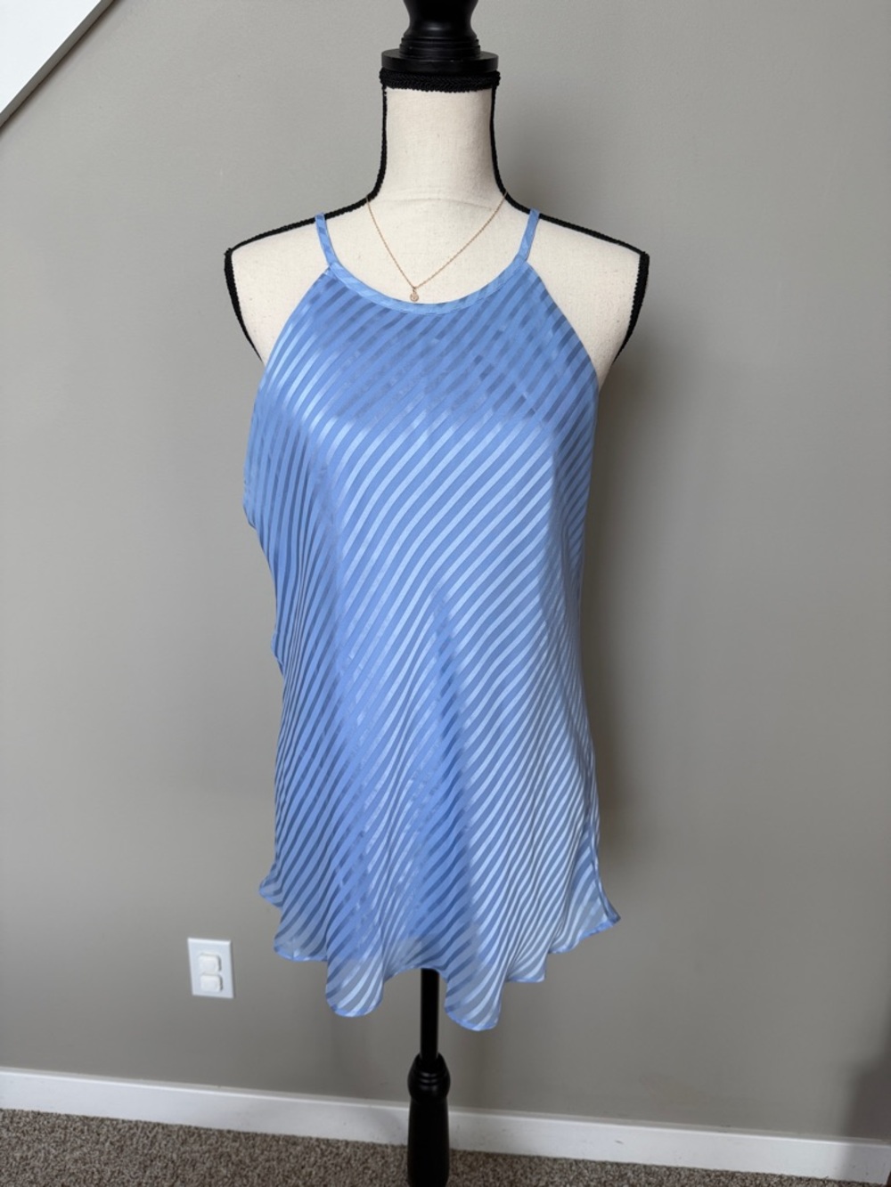 WHBM Light Blue Striped Satin Halter Cami Top